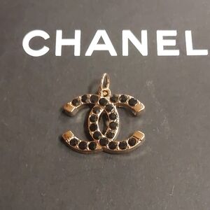 CC  Black and Gold Logo Zipper Charm  Pendant